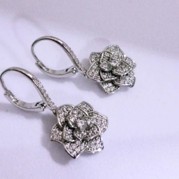 Rose Flower CZ Earrings - Picture 6 of 14